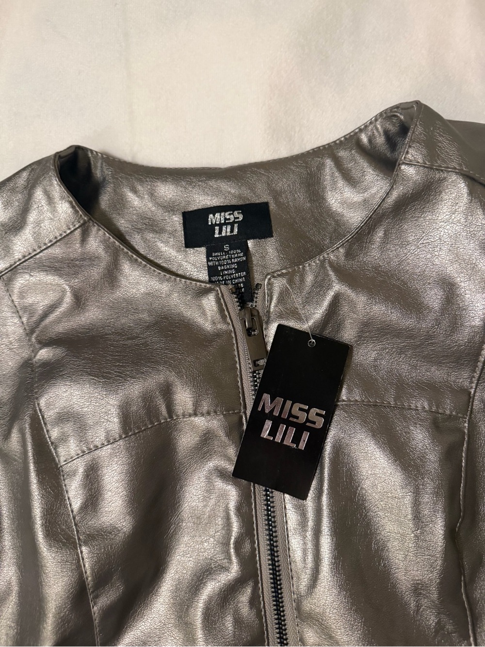 Miss Lili Metallic Silver Peplum-Style Faux Leather Jacket - Picture 3 of 3